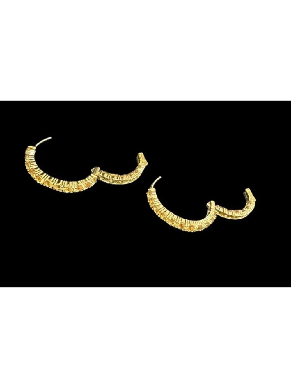 Signed DK 925 Citrine Hoop Earrings Gold Over Sterling Gemstone